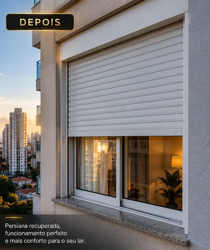 Persiana externa recuperada em apartamento de alto padrão, funcionamento perfeito